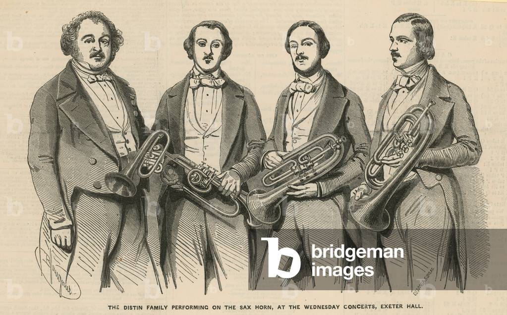 The Distin Family performing on the sax horn at the Wednesday Concerts, Exeter Hall (engraving)