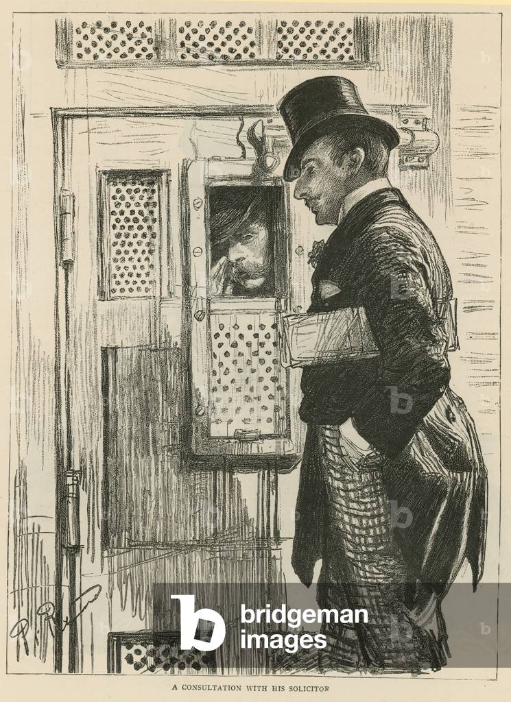 A consultation with his solicitor (engraving)