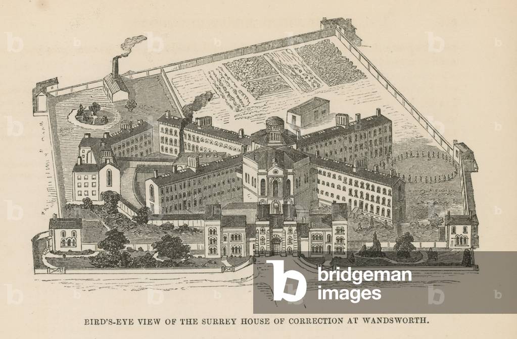Bird's eye view of the Surrey House of Correction (engraving)