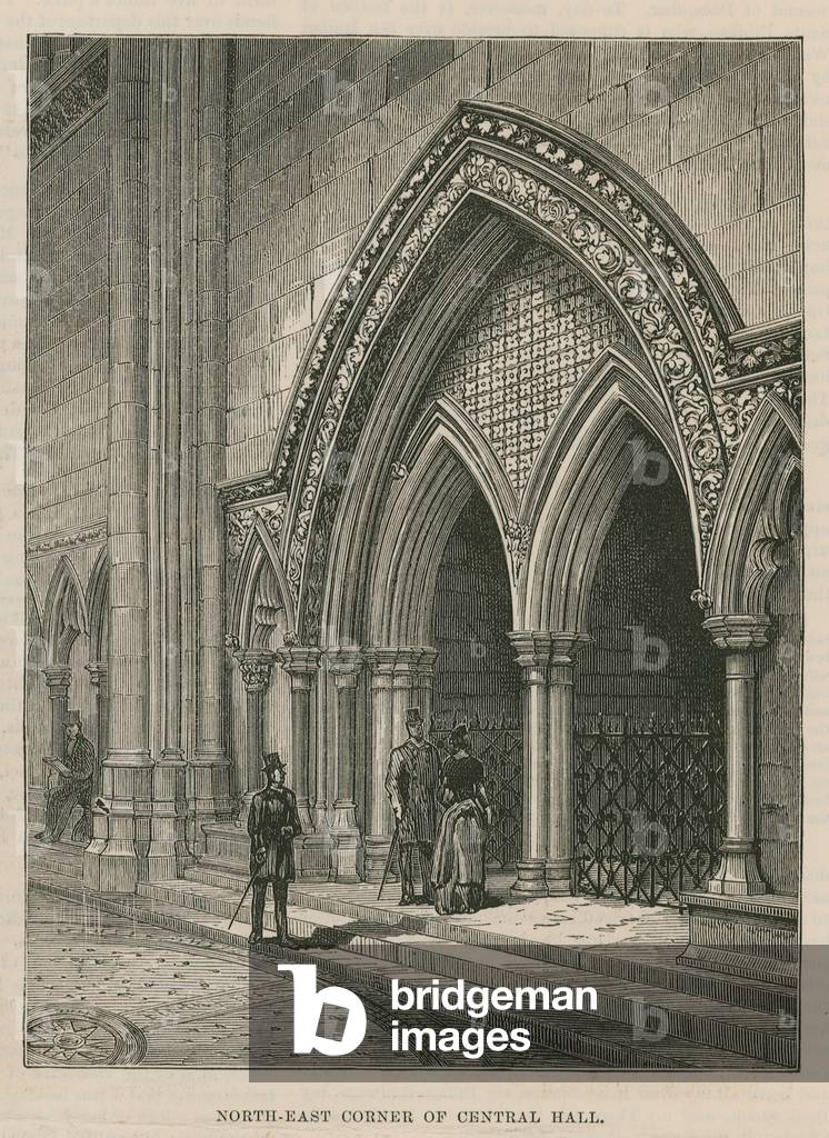 Opening of the Royal Courts of Justice: North east corner of Central Hall (engraving)
