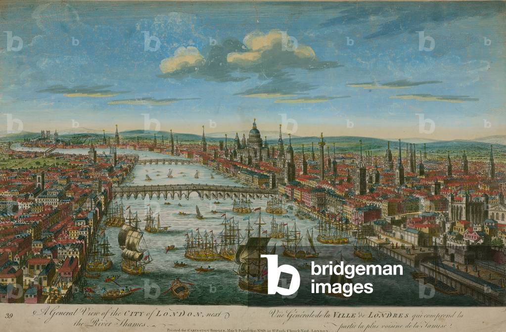 A general view of the city of London, next to the River Thames (coloured engraving)
