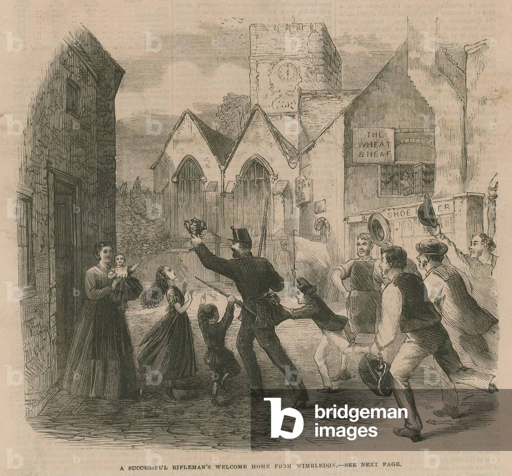 A successful rifleman's welcome home from Wimbledon (engraving)