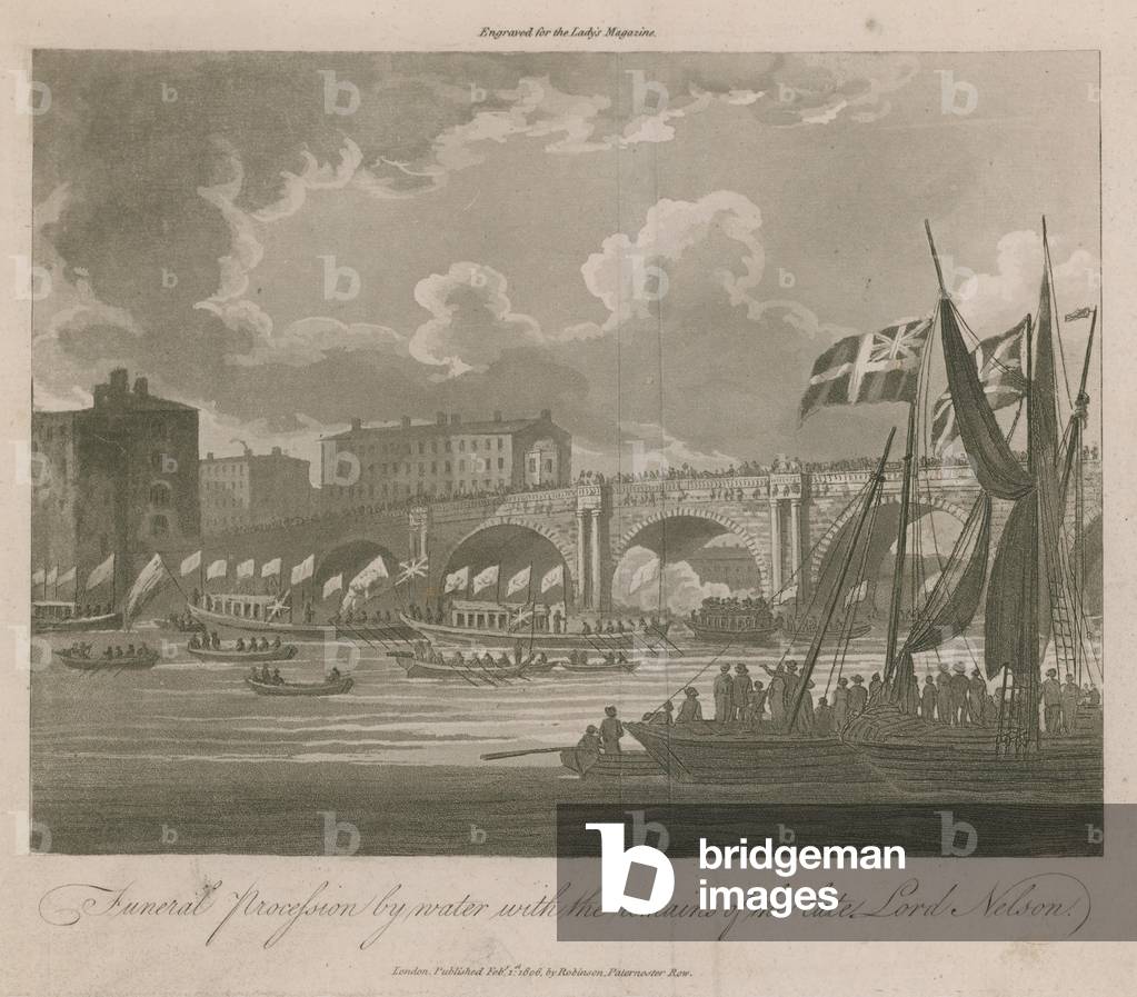 Funeral procession by water with the remains of the late Lord Nelson (engraving)