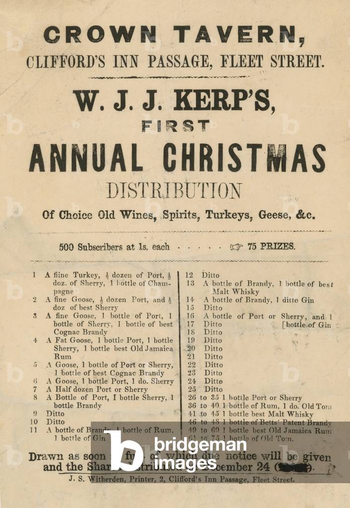 Advertisement for W J J Kerp's first annual Christmas distribution (engraving)