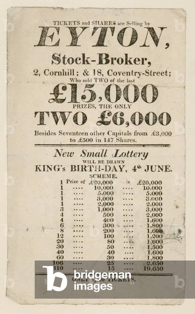Advertisement for state lottery (engraving)
