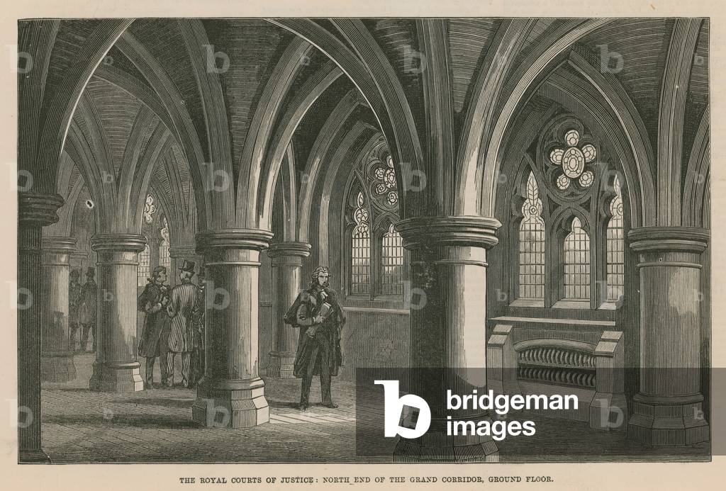 The Royal Courts of Justice: North end of the Grand Corridor, ground floor (engraving)