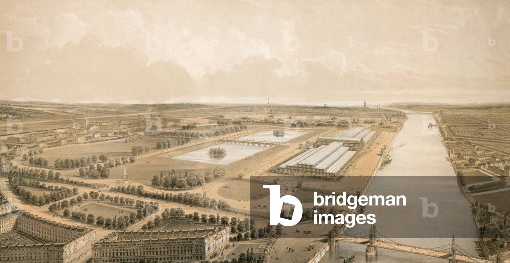 Proposed site for the Crystal Palace in Battersea Park (coloured engraving)