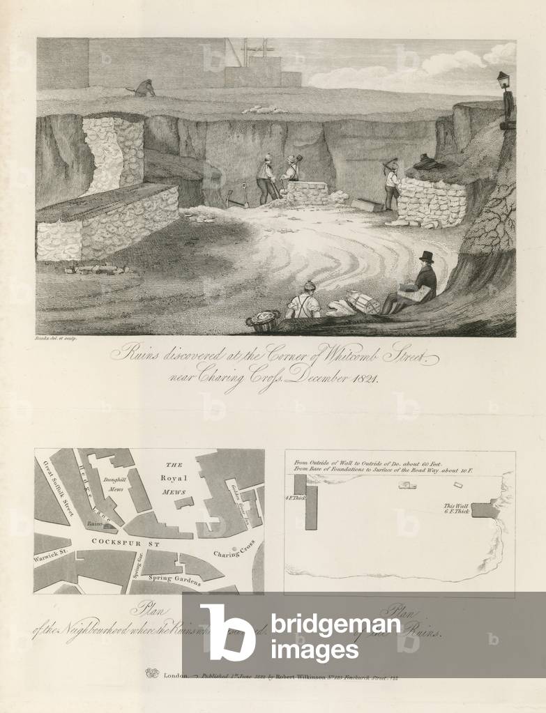 Ruins discovered at the corner of Whitcomb Street (engraving)
