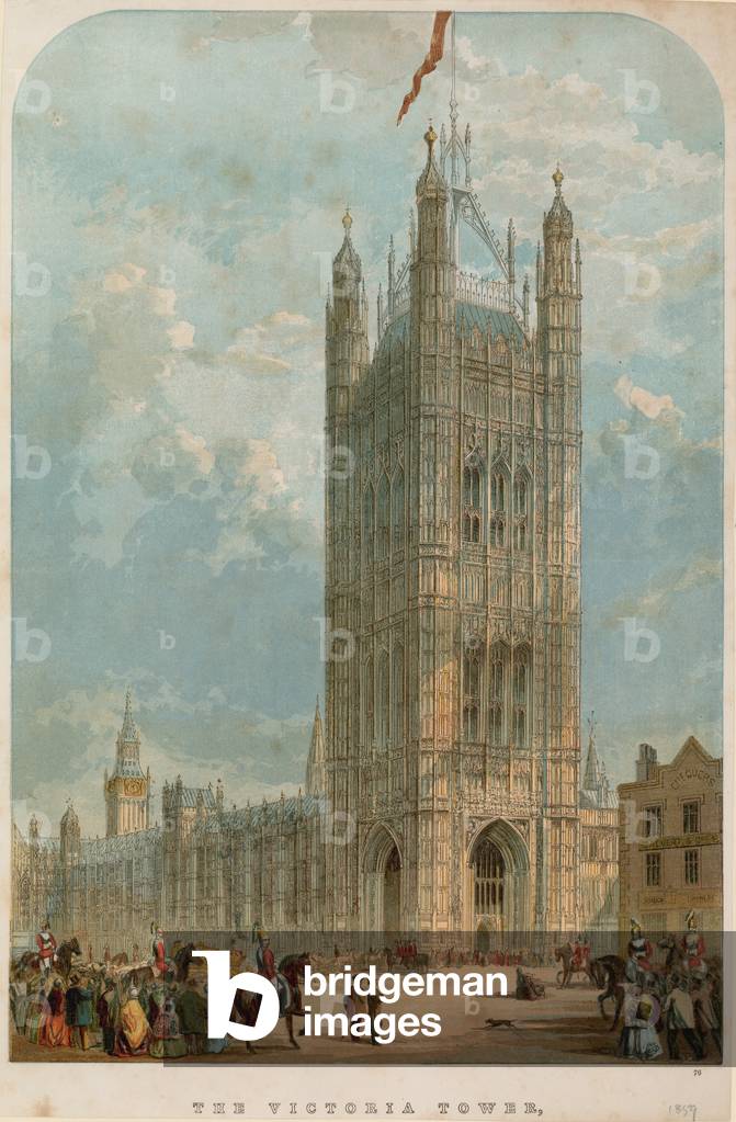 The Victoria Tower, Westminster, London (colour litho)