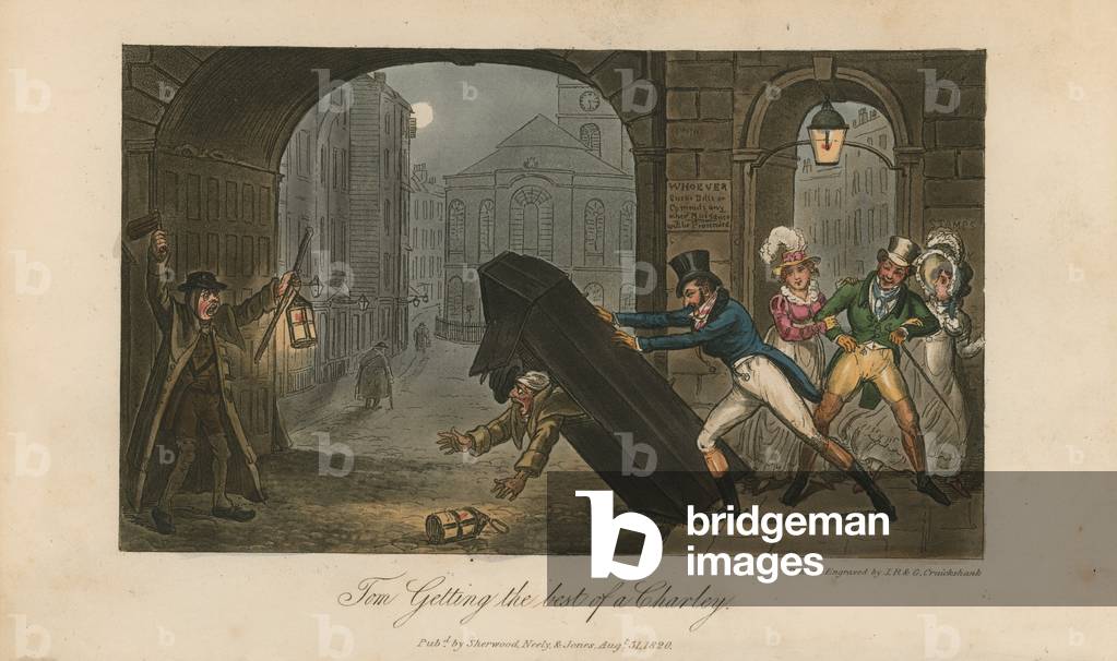 Getting the best of a Charley (coloured engraving)