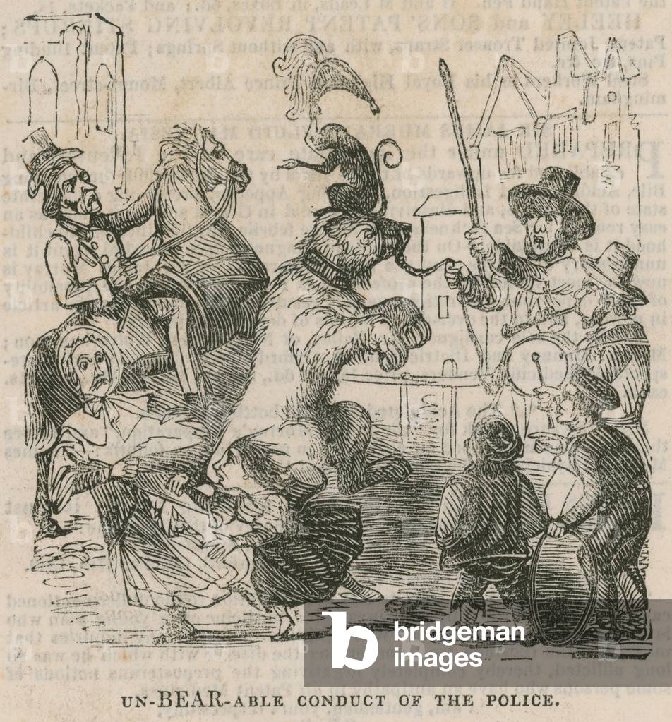 Un-BEAR-able conduct of the police (engraving)