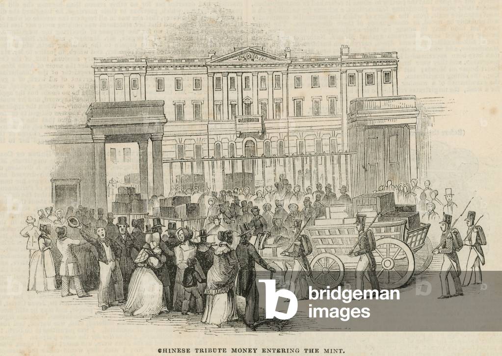 Chinese tribute money entering the Royal Mint, London (engraving)
