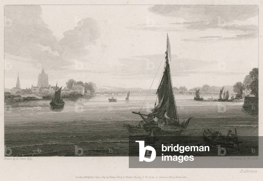 Boats on the River Thames at Battersea (engraving)