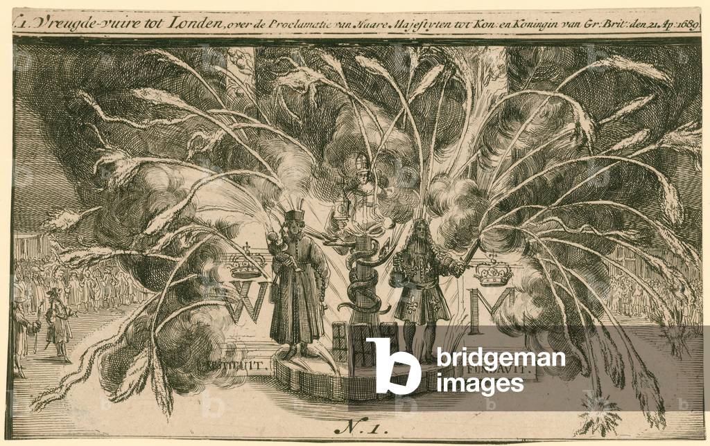 Fireworks for the coronation of William and Mary (engraving)