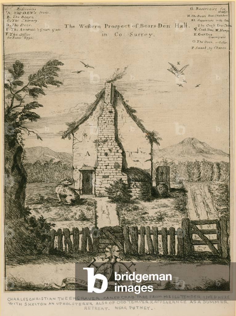 The western prospect of Bears Den Hall in Surrey (engraving)