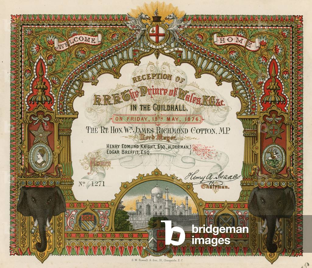 Invitation to the reception of HRH The Prince of Wales at the Guildhall, London, on 19 May 1876 (chromolitho)