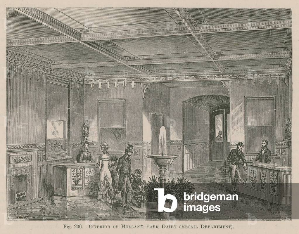 Interior of the Holland Park Dairy, retail department (engraving)