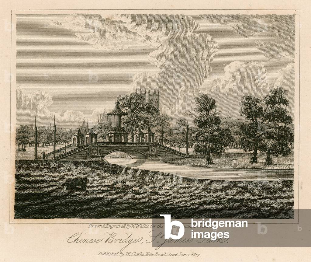 View of the bridge and Chinese pagoda, St James's Park, London (engraving)
