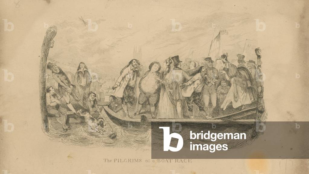 The pilgrims at a boat race (engraving)