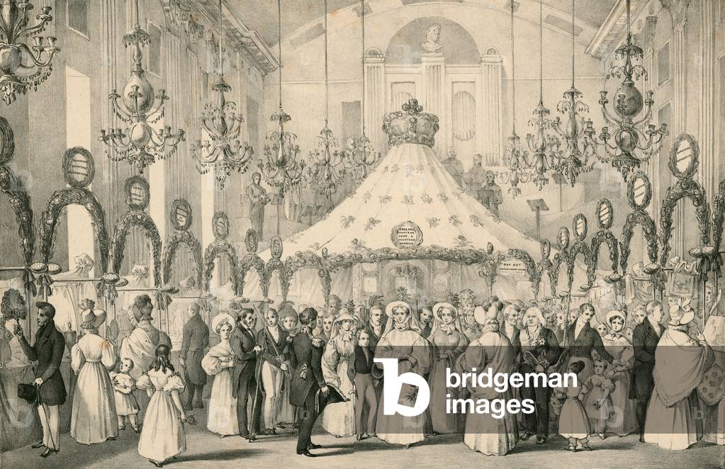 The Hanover Square Rooms when Queen Victoria took the private view of the fancy fair in aid of foreigners in distress, held on 19 June 1833 (engraving)