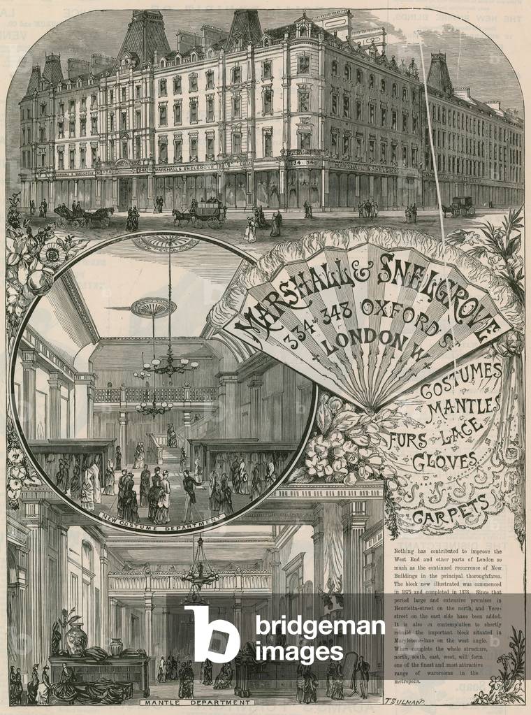 Advert for Marshall & Snelgrove, Silk Mercers, Lacemen, Hosiers, of Vere Street, Oxford Street, London (engraving)