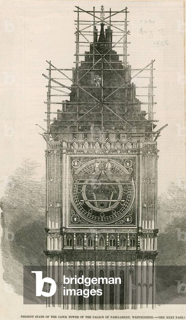 Present state of the Clock Tower of the Palace of Westminster (engraving)