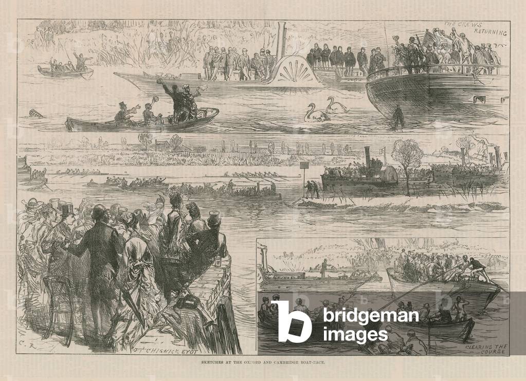 Sketches at the Oxford and Cambridge boat race (engraving)