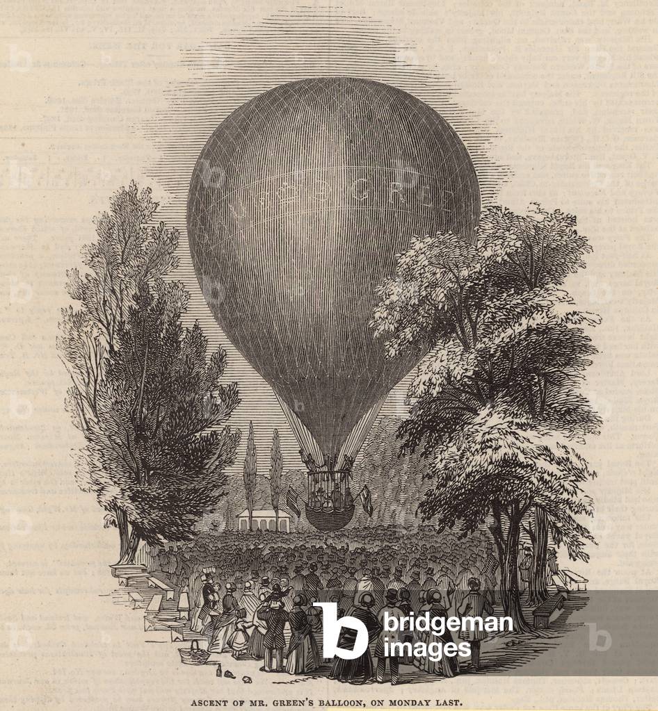 Ascent of Mr Green's balloon, on Monday last (engraving)