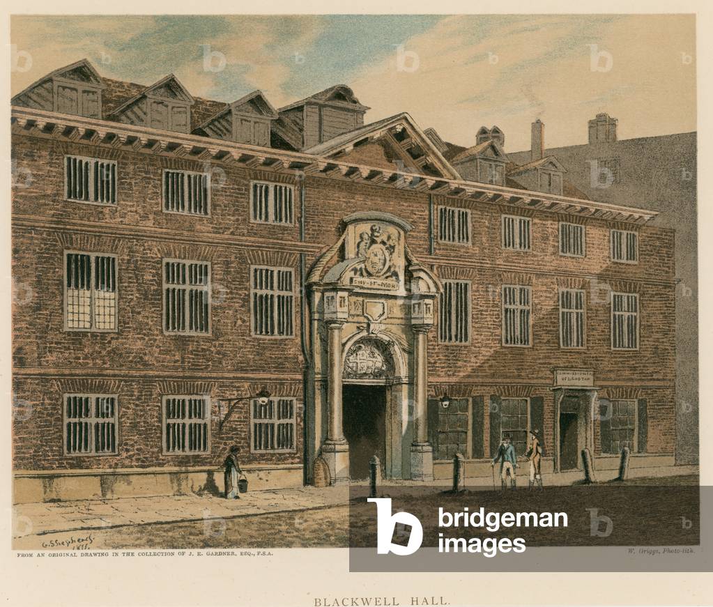Blackwell Hall, Guildhall, London (coloured engraving)