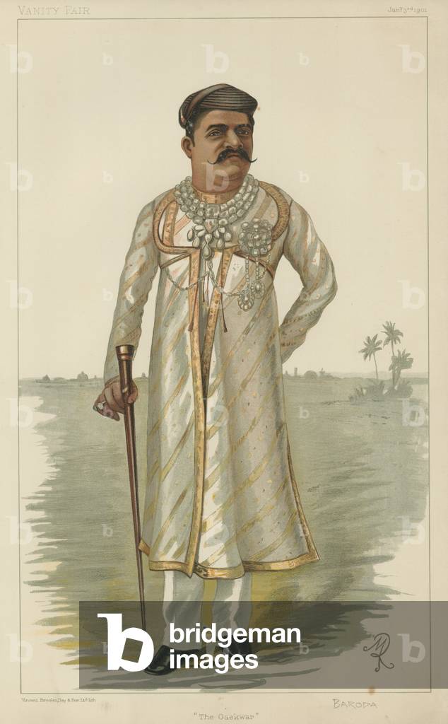 Sayajirao Gaekwad III, the Gaekwar of Baroda (colour litho)
