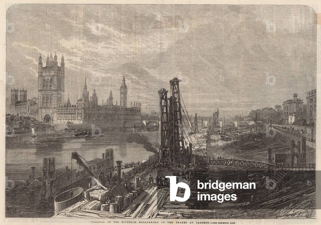 Progress of the southern Embankment of the Thames at Lambeth (engraving)