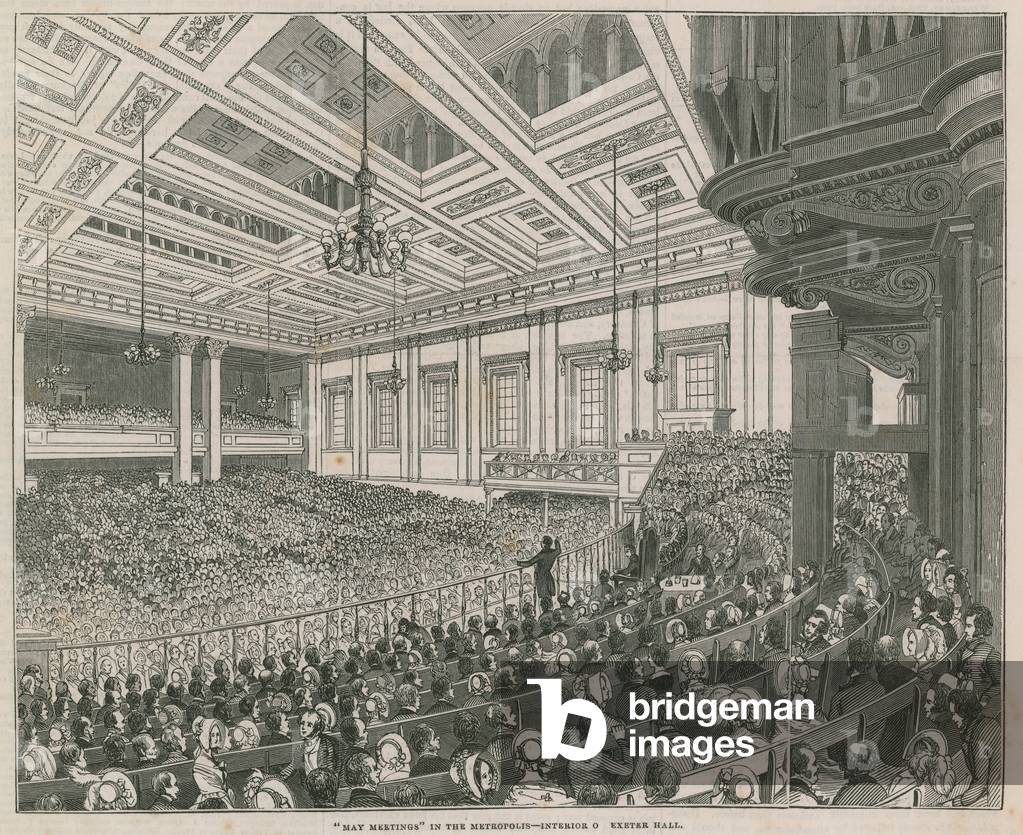 May Meetings in the Metropolis, interior of Exeter Hall (engraving)