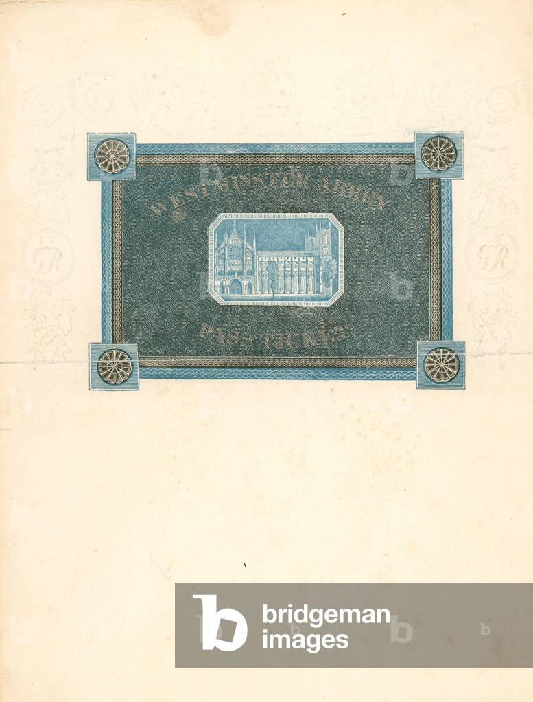 Pass ticket for Westminster Abbey for the Coronation of King George IV, 17 July 1821 (engraving)