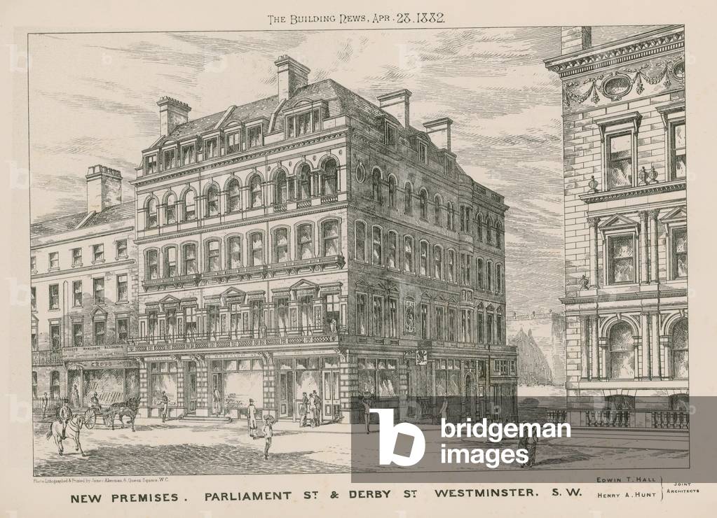New premises of Parliament Street and Derby Street (engraving)