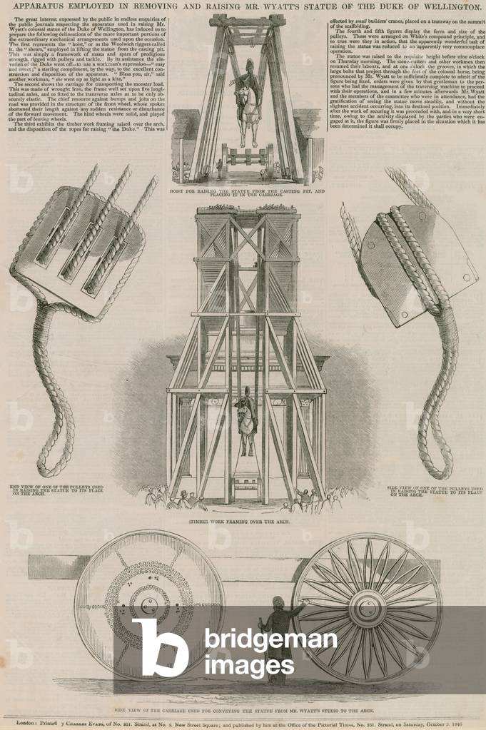 Apparatus employed in removing and raising Mr Wyatt's statue of the Duke of Wellington (engraving)