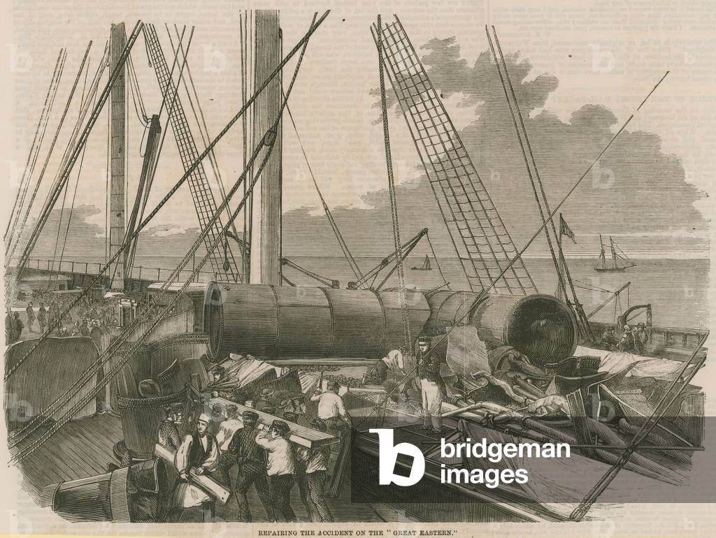 Repairing the accident on the Great Eastern (engraving)