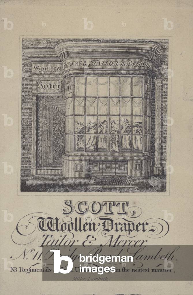 Advertisement for Scott, woollen draper, tailor and mercer, Lambeth, London (litho)