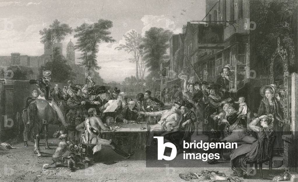 Chelsea pensioners reading the gazette of the Battle of Waterloo (engraving)