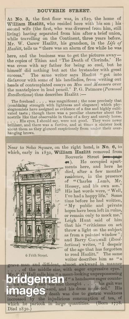 William Hazlitt and 6 Frith Street (engraving)