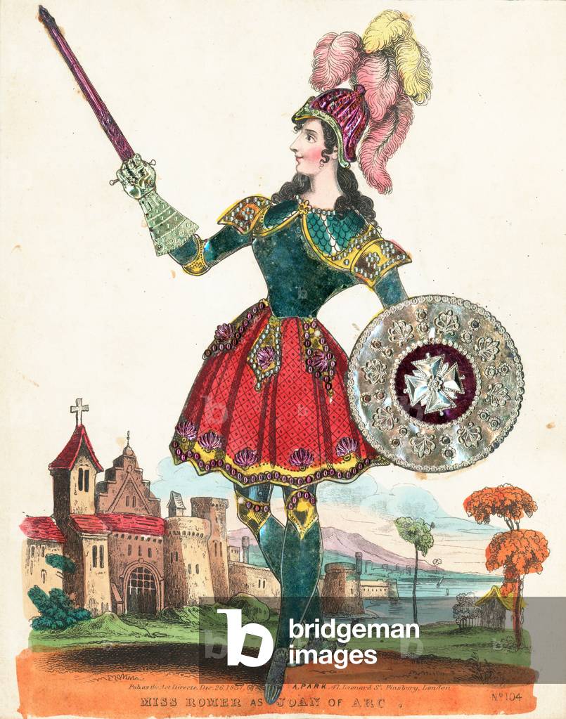 Miss Romer as Joan of Arc, stage, tinsel (coloured engraving)