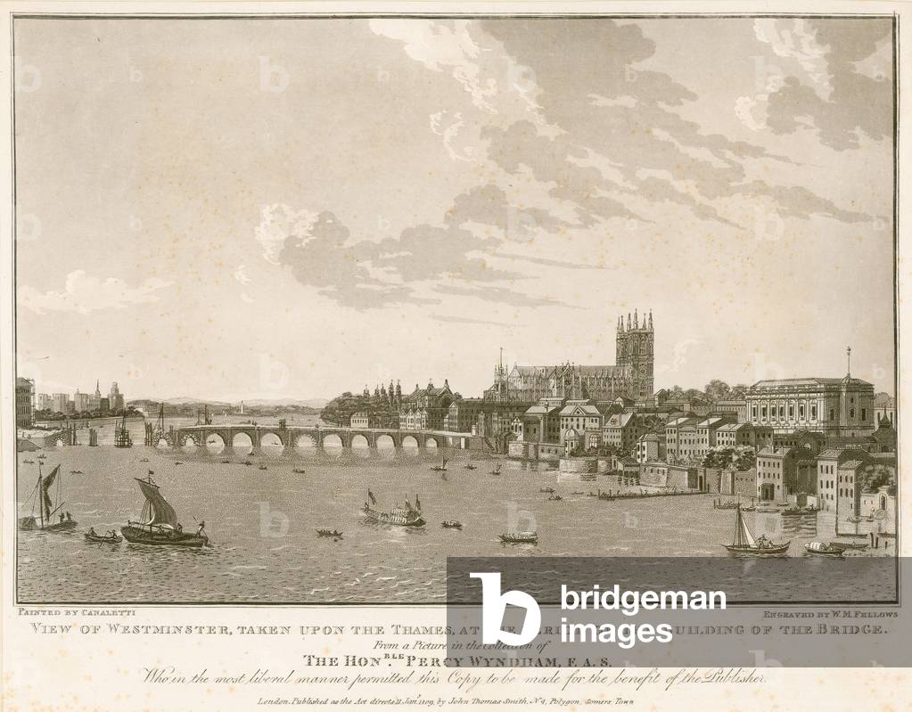 View of Westminster, at the period of the building of the bridge (engraving)