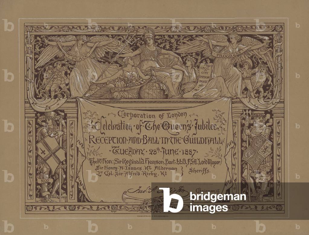 Reception and ball in celebration of Queen Victoria's Golden Jubilee in the Guildhall, City of London, 28 June 1887 (litho)