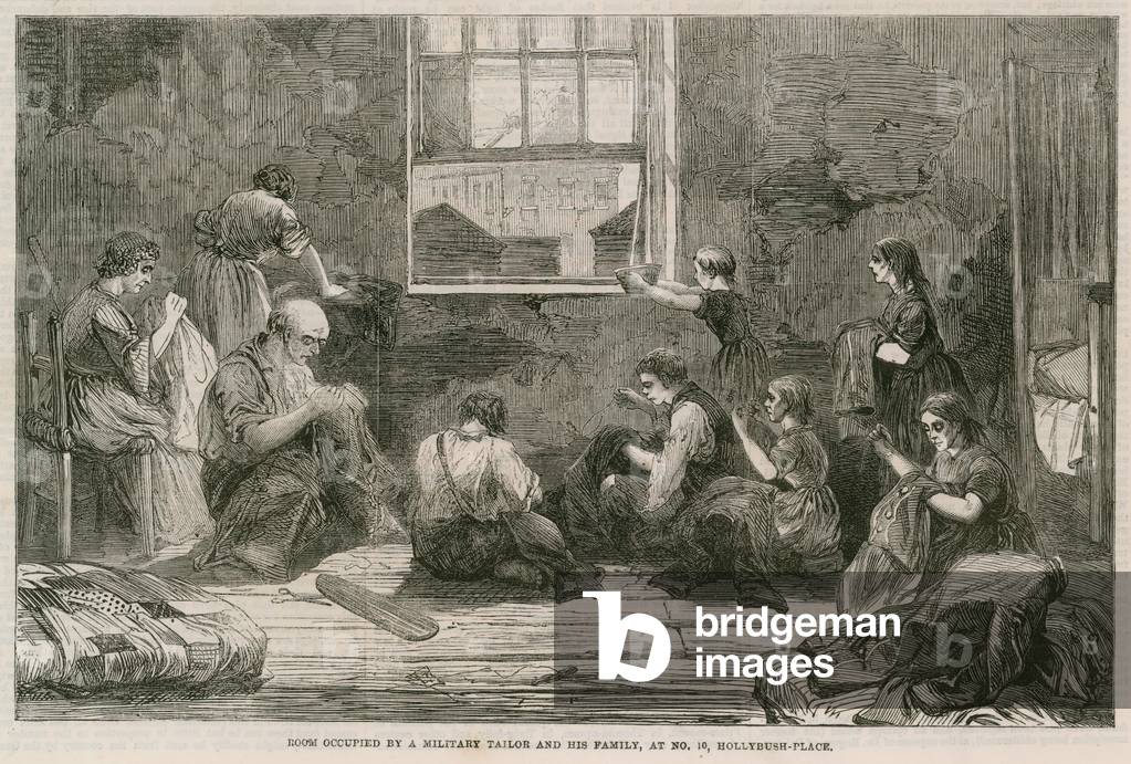 Room occupied by a military tailor and his family, at No 10 Hollybush-Place (engraving)