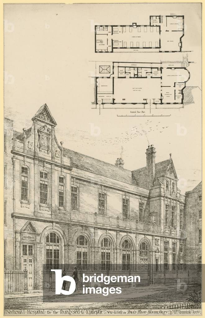 National Hospital for the Paralysed and Epileptic: new wing in Powis Place, Bloomsbury (engraving)