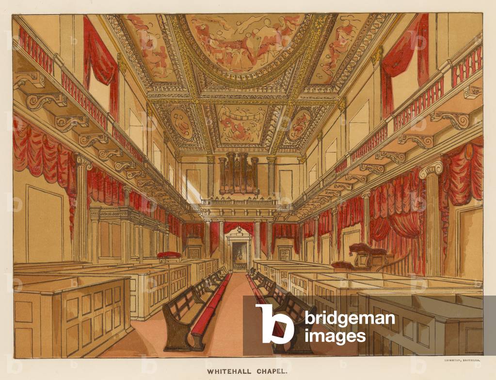 Interior of Whitehall Chapel (coloured engraving)