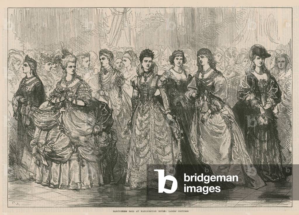 Fancy dress ball at Marlborough House - Ladies' costumes (engraving)