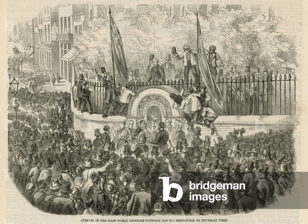 The first public drinking fountain (engraving)