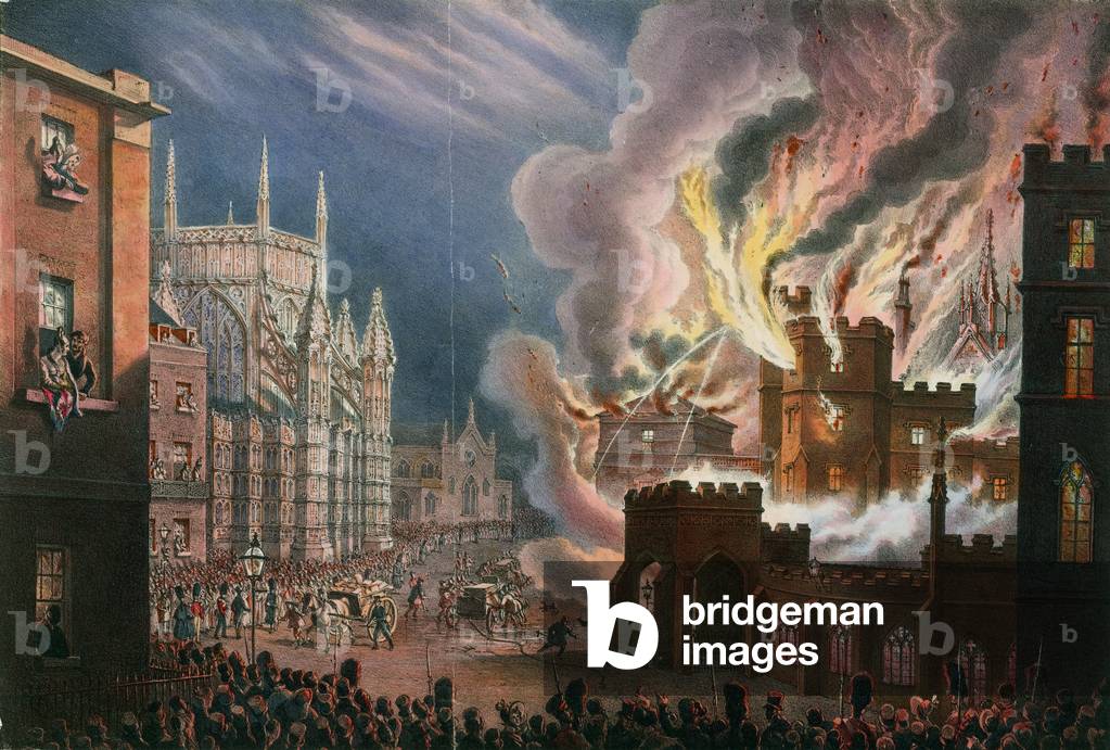 View of the destruction of both Houses of Parliament, 16 October 1834 (coloured engraving)