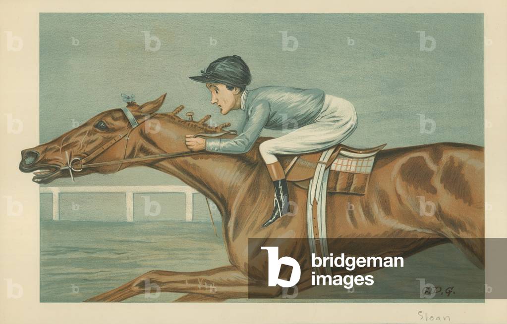 Tod Sloan, An American jockey, 25 May 1899, Vanity Fair cartoon (colour litho)