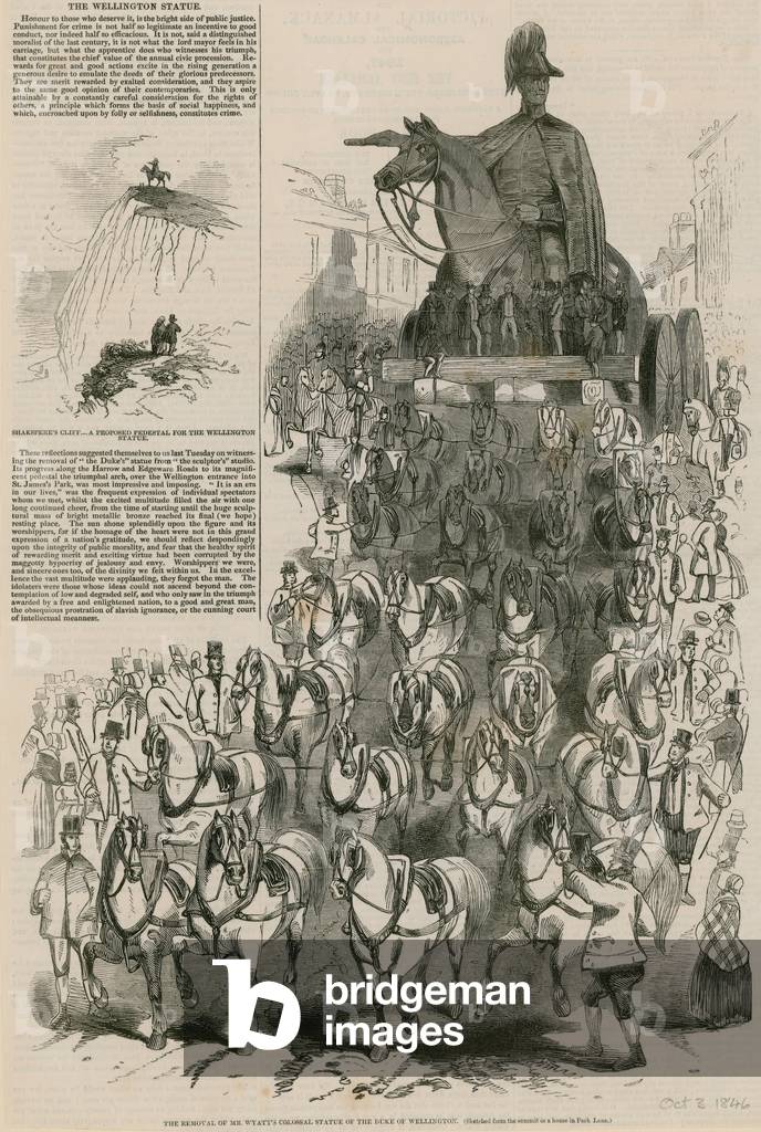 The removal of Mr Wyatt's colossal statue of the Duke of Wellington (engraving)